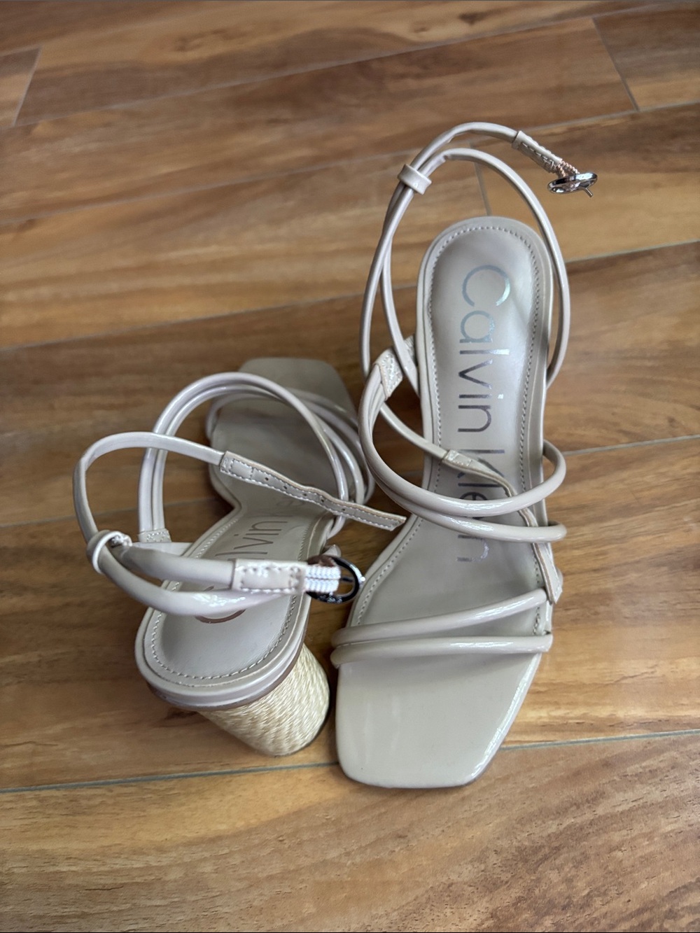 Calvin Klein Beige Strappy Block Heel Sandals